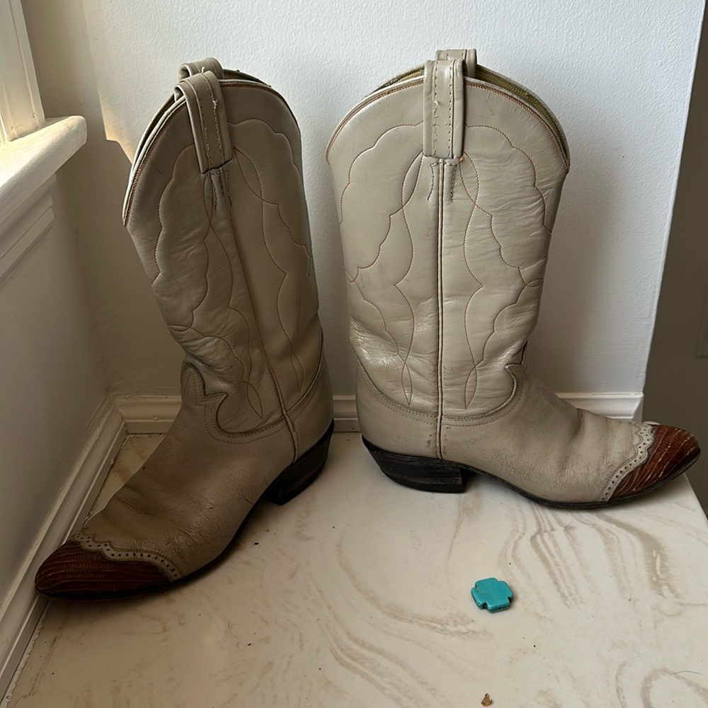 Vintage, leather, cowboy boots with ostrich toe